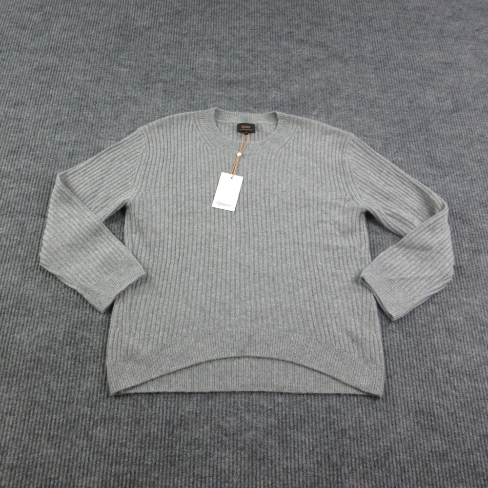 Quince Sweater Womens S Gray Crewneck Pullover Wide-Rib 100% Cashmere NWT